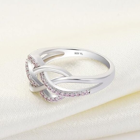 YL Celtic Knot Twisted Knot Ring Birthstone Infinity Rings - Pink Tourmaline Oct - Picture 6 of 6